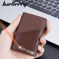 Baellerry RFID สั้นผู้ชายกระเป๋าสตางค์ชื่อฟรีสลักมินิผู้ถือบัตรชายกระเป๋าด้านคุณภาพหนัง PU บางกระเป๋าสตางค์ผู้ชายป๊อปอัพ