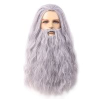 Wig With Mustache Theme Party Grandpa Grey Long Yaki Fluffy Dumbledore Custom Grandalf Wig Men Wig  Hair Extensions Pads