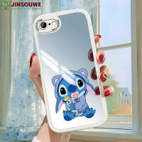 Jinsouwe เคสมือถือเคส Se2020สำหรับ iPhone SE 2020สำหรับเด็กผู้หญิงลายการ์ตูนสติทช์ป้องกันเต็มรูปแบบเคสกระจกปกหนัง