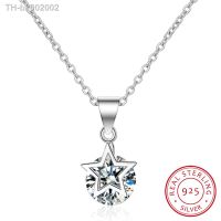 ☇卐 Ol Cute Star Round Crystal Choker Pendant Necklace For Women Engagement 925 Sterling Silver Fine Jewelry Gift