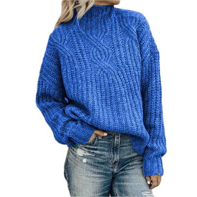 2021Sweater women royal blue S-5XL plus size loose turtleneck 2020 autumn winter new fashion pullover knitted sweater feminina JD914