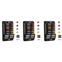 3X 12V 12 Way Marine Fuse Block Fuse Panel with Ground &amp; 12 Volt Fuse Box for Car Automotive Boat RV RZR