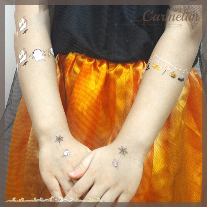 carmelun-เครื่องสำอางใบหน้าของเด็กฮาโลวีนน่ากลัวแมงมุมและตลกดีไซน์สติ๊กเกอร์รอยสักสติ๊กเกอร์รอยสักรอยสักกันน้ำชั่วคราวปลอม