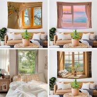 【CW】☞▼✤  Window Landscape Wall Hanging Tapestry Sea Printed Boho Large Beach Curtain