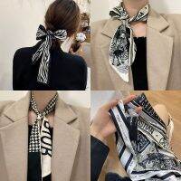 ★New★ Black and white striped small silk scarf ladies long hair with Korean version of all-match decorative small scarf autumn thin ribbon hair accessories