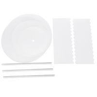 Acrylic Round Cake Disk Set - Cake Discs Circle Base Boards with Center Hole - 2 Comb Scrapers (4 Patterns) &amp; Dowel Rod