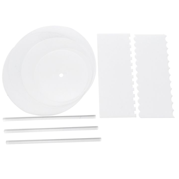 acrylic-round-cake-disk-set-cake-discs-circle-base-boards-with-center-hole-2-comb-scrapers-4-patterns-amp-dowel-rod