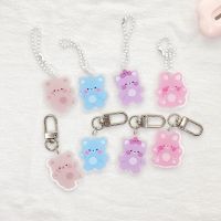 【คุณภาพสูง】Colorful Bear Glitter Keychain Cartoon Keyfob Key Ring Airpods Pendant Acrylic Accessories Bag Decor Photo Props