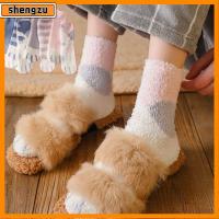 SHENGZU ปุย ของขวัญคริสต์มาส หนา ตุ๊กตา นุ่ม Cashmere Sox ถุงเท้ากำมะหยี่ปะการัง ลายอุ้งเท้า ถุงเท้าตั้งพื้น