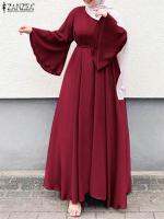 ZANZEA Kaftan Abaya Ramadan Vestidos เสื้อคลุมยาวสีพื้นชุดเดรสมุสลิมแฟชั่นผู้หญิงที่สง่างามแขนบานยาวซันเดรสยาวแม็กซี่