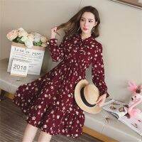 ♀✖ Fashion Floral Printing Long Sleeved Retro Collar Casual Slim Dresses Vestidos