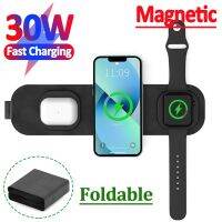 ﹍ 30W 3 in 1 Magnetic Wireless Charger Stand for iPhone 13 12 11 Apple Watch 7 6 SE Airpods Pro Fast Charging Pad Dock Station