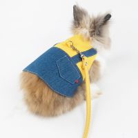 Pet Rabbit Clothes Denim Jacket Coat Small Animal Harness Leash Vest Bag Hat Set