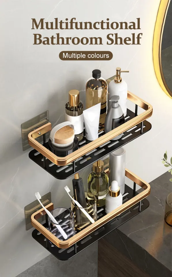 Bathroom Shelf No Drill Wall Shelf Shower Storage Rack Makeup Storage  Organizer Aluminum Alloy Shampoo Rack Bathroom Accessories