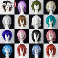 HSIU 30cm short Wig Black white purple blue red  high temperature fiber Synthetic Wigs Costume Party Cosplay Wig  multi 17color