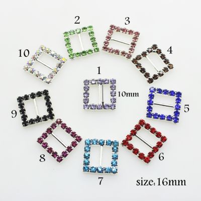 10pcs 16mm Mixed Color Square Rhinestone Buckle Wedding Invitation Card Slider Embellishment Crafting DIY Accessories