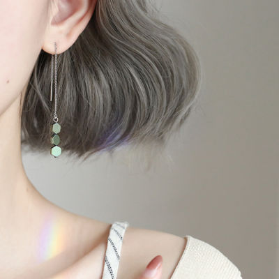 [COD] ของใหม่ 925 สายหูสีขาวแฟชั่นสไตล์เกาหลีต่างหูเรียบง่ายสด ของผู้หญิง ส่วนยาวของต่างหูเครื่องประดับ Christmas Gift