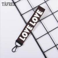 TAFREE LOVE พวงกุญแจสายรัดสายคล้องข้อมือคอ9สีขาตั้งสายคล้องมือบัตรประชาชนพวงกุญแจริบบิ้นสำหรับโทรศัพท์มือถืออุปกรณ์เสริมสายรัด