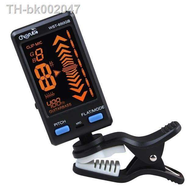 cherub-professional-tuner-wst-650gb-for-guitar-bass-auto-clip-on-mic-pickup-mode-support-pitch-flat-adjustment-lcd-display