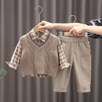 IENENS Spring Autumn Costume Baby Boys Clothes Set 3pcs Sweater Vest + Shirt + Pants Kids Clothing Children Boy Outfits Suit