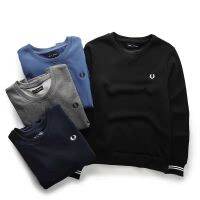 FRED PERRY สเวตเตอร์ขนข้าวสาลีอังกฤษ,สเวตเตอร์กำมะหยี่หนาแฟชั่นของผู้ชายอเนกประสงค์เสื้อสวมหัวทรงหลวมอินเทรนด์คอกลมแบรนด์ลำลองสไตล์ไทล์ลิสต์สำหรับสีทึบ