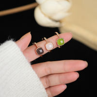 Hetian jade small sugar ring female open Jade Sterling Silver Ring head Jewelry NEW 72Z5