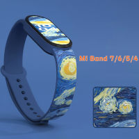 【 Cw】starry Sky สายสำหรับ Xiaomi Miband 5 6 7 NFC สร้อยข้อมือ Miband4 Miband5 Miband6ซิลิโคนสายรัดข้อมือเข็มขัด Correa Mi Band 3 4 Band