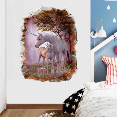 3D Unicorn Wall Stickers Living-oom Bedroom Childrens Room Wallpaper Decorative Painting Green Poster For Mural