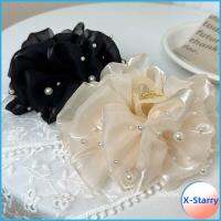 X-STARRY ผ้าก๊อซสองด้าน โบว์ไข่มุกที่ติดผม ผ้าโพกศีรษะ ใหญ่พิเศษพิเศษ กรงเล็บผมกุทัณฑ์ ของใหม่ ปิ่นปักผมหางม้า สำหรับผู้หญิง