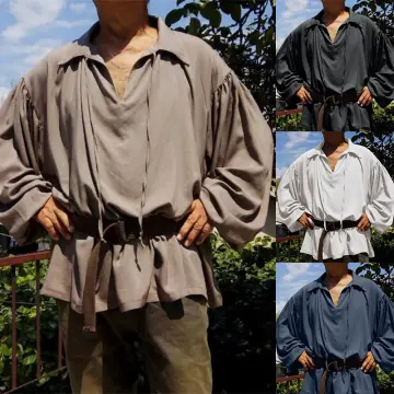 Men Pirate Shirt Vampire Prince Poet Shirts Medieval Buccaneer Frills Lace  Up Renaissance Vintage Gothic Blouse Tops