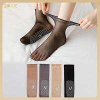 QINJUE 5Pair Nylons กันลื่นทน นวดด้านล่าง ไม่มีเครื่องหมาย ถุงเท้าผ้าไหมคริสตัลล่องหน ถุงเท้าผ้าไหมบางข้อเท้า ถุงน่องสั้นๆ