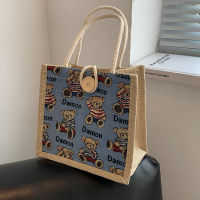 Ins Linen Handbag Female Fashion Out Linen Bag Cute Cartoon Student Lunch Bag Japanese Canvas Bag