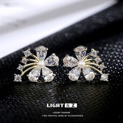 LIGHT &amp; Z ต่างหูเม็ดเดี่ยวสตรีสไตล์เกาหลีต่างหูดอกไม้เงิน925เครื่องประดับตามอารมณ์