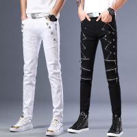 CODhuanglan212 Slim fit elastic Leggings pencil pants Leggings trendy mens Korean casual pants mainstream white