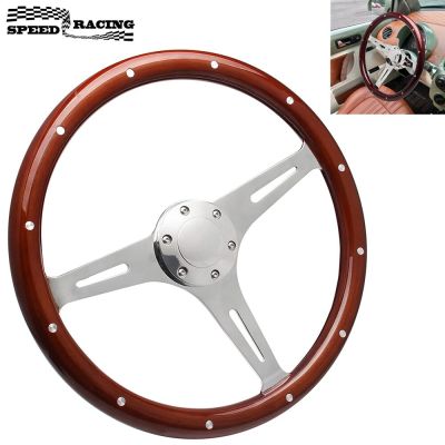Auto Wood Steering Wheel 380MM 15 Inch with Horn Button Kit Racing Car Sports Mahogany Porous Steering Wheel Furniture Protectors Replacement Parts