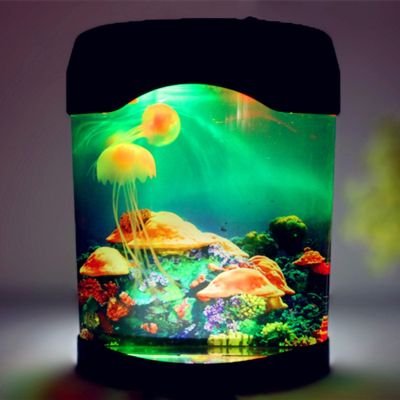 LED Creative Simulation Jellyfish Aquarium Night Light Home Decoration Childrens Room Table Lamp Gift USB Battery Powered