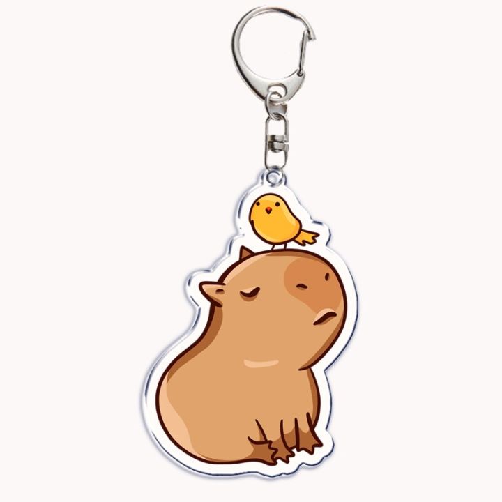 fun-cartoon-capybara-acrylic-keychain-dont-worry-be-happy-transparent-double-sided-key-chain-key-ring-keychains-for-friends-gift-key-chains
