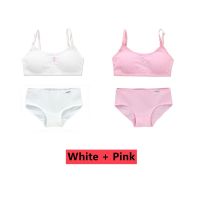 [NEW H] 2เซ็ต/ล็อต Puberty Girls Panty Sets Teenage Cotton Padded Training Bra Panties Kids Sports Bra Underwear