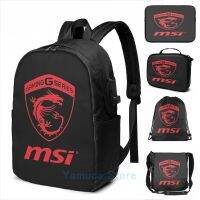 [2023สุดฮอต] ชุดการเล่นเกม MSI กราฟิกขำขันกระเป๋าแล็ปท็อปสำหรับเดินทางกระเป๋าสุภาพสตรีกระเป๋านักเรียนสำหรับผู้ชายมีโลโก้โปร่งแสงสีแดงกระเป๋าเป้สะพายหลัง USB