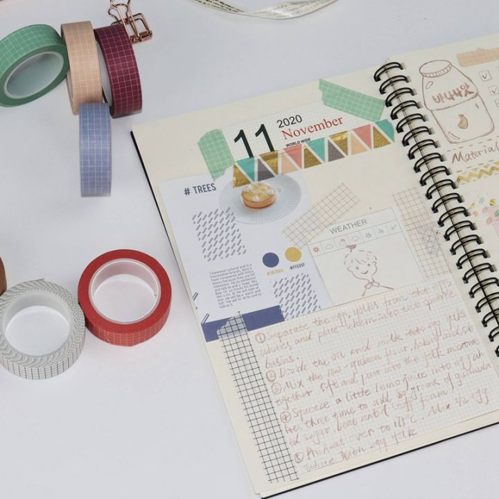 10pcs-colored-washi-tape-simple-pure-color-plaid-set-diy-handbook-decoration-sticker-school-party-supplies