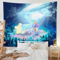 Anime healing girl cartoon cat background cloth tapestry home decoration