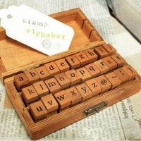 LAINE Retro Wooden Box DIY Gift Craft Lowercase Uppercase Alphabet Letter Stamp School Supplies Stationery Rubber Stamp