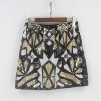 Retro 1920s Gatsby Flapper Party Skirt Geometric Colorblock Beaded Sequin Skirt Women Pencil Skirt Jupe Falda Baroque Skirt