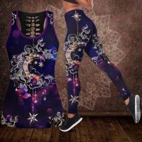 [COD] Hippie Mandala Printed Moisture Wicking Hollow Set Tanktop Girls Oversize Clubwear Leggings