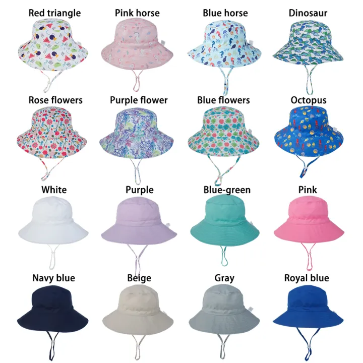 Boys Girls Wide Brim UV Protection Swimming Hats For 0-8 Years Beach Cap Bucket Hat Baby Sun Hat with Adjustable Chin Strap