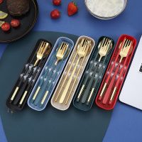 Stainless Steel Portable Tableware Sets Korean Style  Cutlery Chopsticks Combination with Box Kitchen Utensils for Travel Gifts Flatware Sets