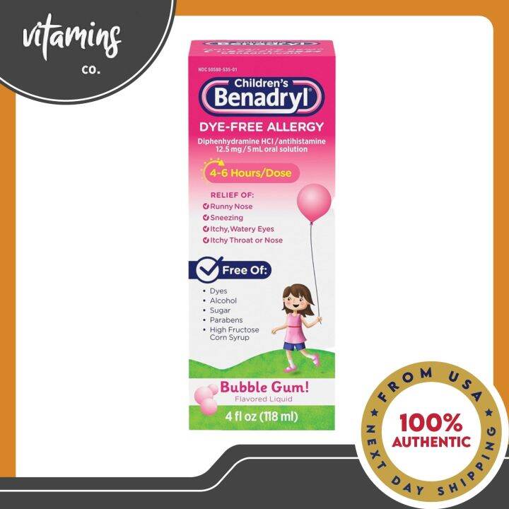 Benadryl Children's Dye-Free Allergy Liquid, Paraben Free (4 Fl Oz ...