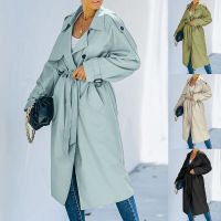 Modelhouses # Women S Double Breasted Long Trench Coat, Classic Lapel Long Sleeve Windproof Overcoat With Belt