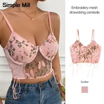 Women Sling Push Up Bra Summer Lace Patchwork Camisole Tank Top