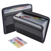 A4 Expanding File Folder with Sticky Labels,13 Pockets Accordion Document Organizer Expanding File Folder with Zipper Closure